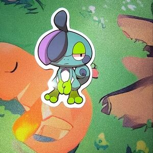 Pokemon Character Sticker on Green Background